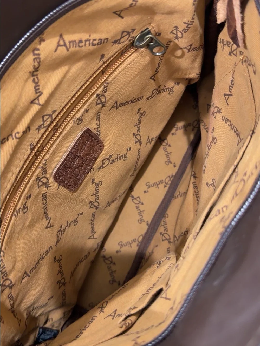 American Darling Brown and White Cowhide Tote with Turquoise Accent